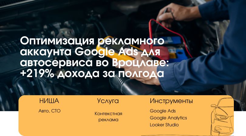 Оптимизация рекламного аккаунта Google Ads для автосервиса во Вроцлаве: +219% дохода за полгода